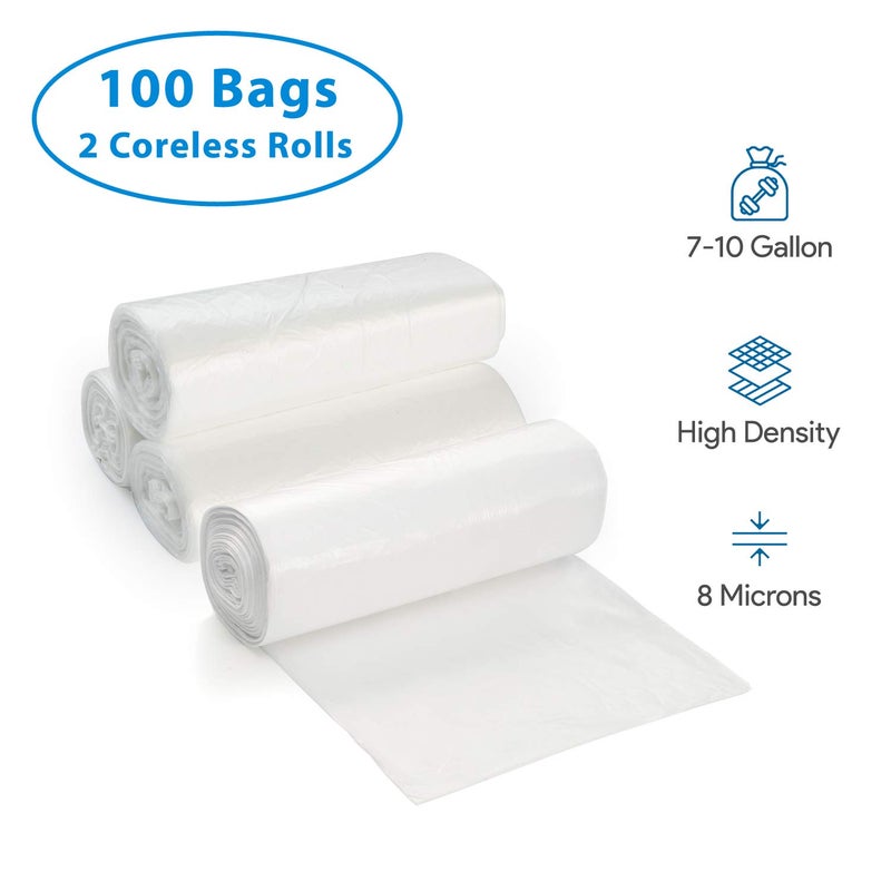 ProCure 7-10 Gallon Clear Garbage Can Liners, 100 Count - Small - Medium Trash Can Liners - High Density, Thin, Lightweight, 8 Microns - for Office, Home, Hospital Wastebaskets - 2 Coreless Rolls - Image 4